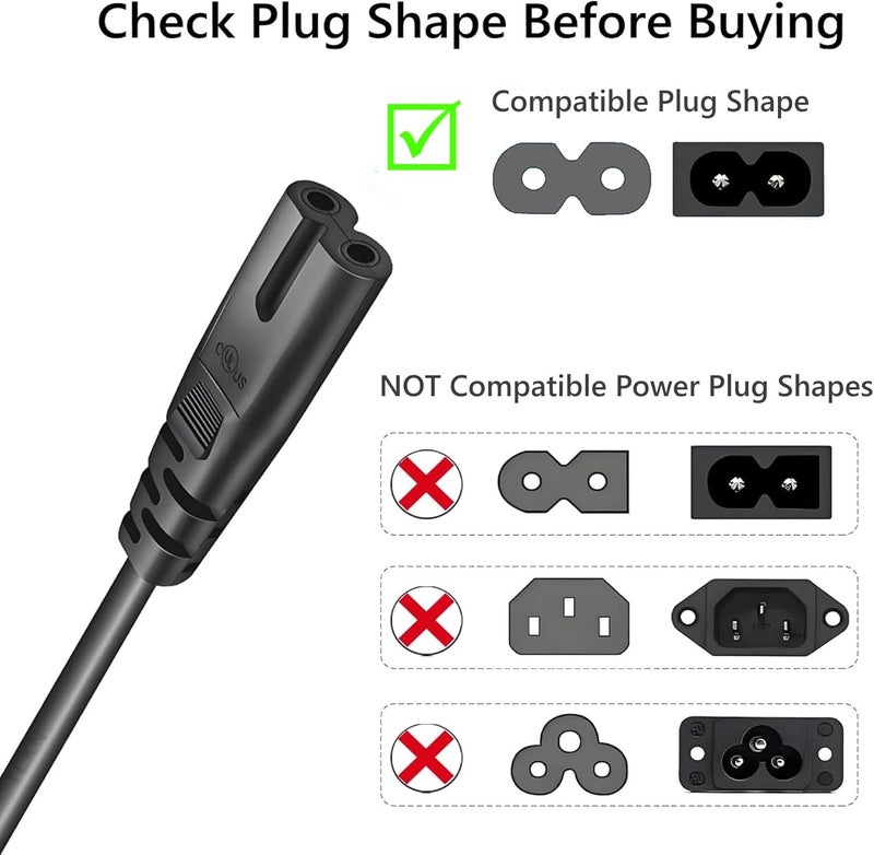 ienza AC Power Cord/Cable (Two Prong / 2-Prong, 2-Pin) C8 Plug Replacement for PS5 / PS4 and Xbox (See Product Pictures/Details Before Buying) - Image 2